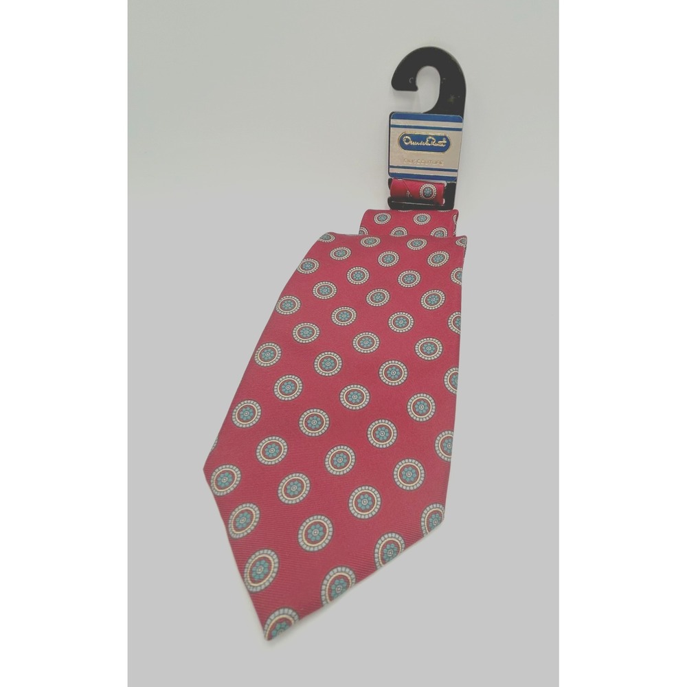 NEW 100% Silk Tie Oscar De La Renta Burgundy w Geometric Circle Pattern USA Made